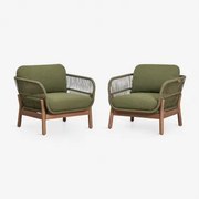 Set Van 2 Fauteuils Van Acaciahout En Gevlochten Touw Karvia Acacia Bruin & Bouclé Saliegroen - Sklum
