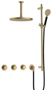 Hotbath Cobber IBS70 inbouwdouche met ronde handdouche, 15cm plafondbuis, 30cm hoofddouche en glijstang geborsteld messing