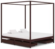 vidaXL Hemelbedframe met 4 lades grenenhout donkerbruin 160x200 cm