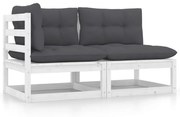 vidaXL 2-delige Loungeset met kussens massief grenenhout wit