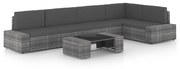 vidaXL 6-delige Loungeset met kussens poly rattan grijs