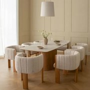 Rechthoekige Tafelset 200x100 Cm Met Aura Keramisch Fineer En 8 Eetkamerstoelen In Bouclé Stof Leo Keramiek - Sklum