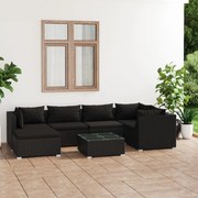 vidaXL 7-delige Loungeset met kussens poly rattan zwart