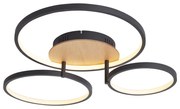 Moderne plafondlamp hout incl. LED 3-staps dimbaar 3-lichts - Rondas