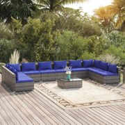 vidaXL 11-delige Loungeset met kussens poly rattan grijs