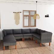 vidaXL 8-delige Loungeset met kussens poly rattan grijs