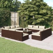 vidaXL 13-delige Loungeset met kussens poly rattan bruin