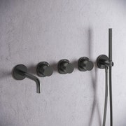 Saniclear Plus Curved inbouw badkraan met 20cm uitloop en staafhanddouche verouderd ijzer - gunmetal