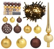 vidaXL 61-delige Kerstballenset met piek en 150 LED's goud en brons