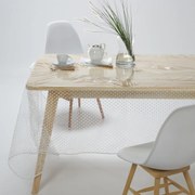 Tafelkleed in transparant PVC met stippenprint