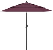 vidaXL Parasol 3-laags met aluminium paal 2,5 m bordeauxrood