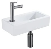 QeramiQ Fuente Fonteinset - 37.5x18.5x9cm - keramiek - kraangat links - fonteinkraan gunmetal - afvoerplug - verlaagd sifon - Glans wit SW1122449/SW769487/SW767295/SW696239