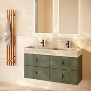Muebles Murcia badmeubel ribbelfront 120cm legergroen met White Travertin wastafel met kraangaten