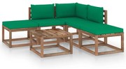 vidaXL 6-delige Loungeset met groene kussens