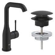 Grohe Essence Wastafelkraan - l-size - hoog - afvoergarnituur - push up - phantom black SW901520/SW901517