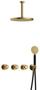 Hotbath Cobber IBSW70 Regendoucheset inbouw - 15cm plafondarm - 30cm ronde hoofddouche - 3 standen handdouche - Geborsteld messing PVD IBSW70BBP125