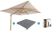 4-Seasons zweefparasol Hacienda 300 x 400 - Woodlook/Sand met voet en hoes