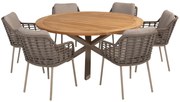 Taste by 4 Seasons Puglia tuinset latte met Prado tafel met teak blad Ø 160 cm Tuinset taupe weerbestendig