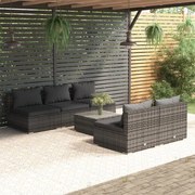 vidaXL 6-delige Loungeset met kussens poly rattan grijs