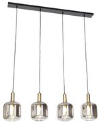 Smart hanglamp zwart met smoke glas 4-lichts incl. Wifi A60 - Zuzanna