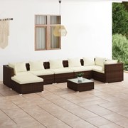 vidaXL 8-delige Loungeset met kussens poly rattan bruin