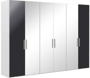 Goossens Kledingkast Easy Storage Ddk, Kledingkast 304 cm breed, 220 cm hoog, 2x draaideur en 4x spiegel draaideur midden