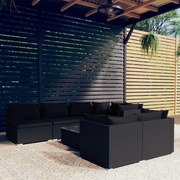 vidaXL 8-delige Loungeset met kussens poly rattan zwart