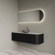 Gliss Design Alluro badmeubel ribbelfront met ronding rechts 140cm black en wit marmer toppaneel