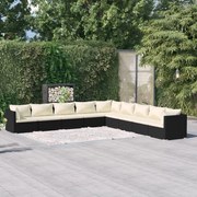 vidaXL 9-delige Loungeset met kussens poly rattan zwart