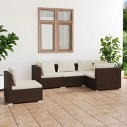 vidaXL 5-delige Loungeset met kussens poly rattan bruin