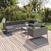 vidaXL 10-delige Loungeset met kussens poly rattan grijs