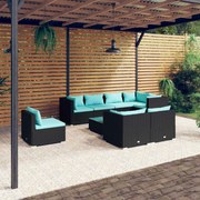 vidaXL 9-delige Loungeset met kussens poly rattan zwart