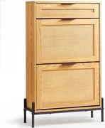 VEVOR Schoenenkast Schoenenkast van rotan met 2 opvouwbare lades en 1 uittrekbare lade, metalen poten, smalle schoenenkast Ideaal voor entree, hal, kast, hal, lichte houtkleur, schoenenkieper