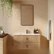 Muebles Marbella badmeubel ribbelfront 100cm warm eiken met witte wastafel met kraangat