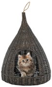 vidaXL Kattenhuis met kussen tipi 40x60 cm natuurlijk wilgen grijs