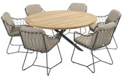 Prego Prado dining tuinset 160 cm rond 7 delig taupe teak Taste 4SO