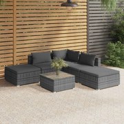 vidaXL 6-delige Loungeset met kussens poly rattan grijs