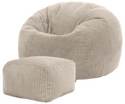 Cloudy Zitzak Corduroy + Poef - Beige