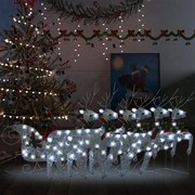 vidaXL Buitenkerstversiering rendieren en slee 140 LED's zilverkleurig