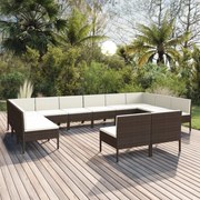 vidaXL 12-delige Loungeset met kussens poly rattan bruin