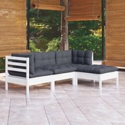 vidaXL 4-delige Loungeset met kussens grenenhout wit