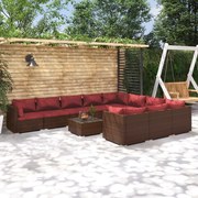 vidaXL 11-delige Loungeset met kussens poly rattan bruin