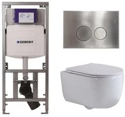 QeramiQ Dely Swirl Toiletset - 36.3x51.7cm - Geberit UP320 inbouwreservoir - met Burda frame - slim zitting - steel bedieningsplaat - ronde knoppen - wit glans 0701131/SW706194/SW1000766/SW1026256