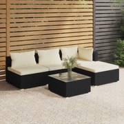 vidaXL 5-delige Loungeset met kussens poly rattan zwart