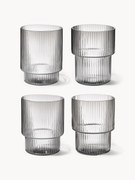Mondgeblazen waterglazen Ripple met groefreliëf, 4 stuks