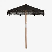 Tongariki Teak En Katoenen Parasol Ø220 Cm & Zwart Macramé - Sklum