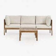 Branson 3-delige Modulaire Loungeset Met Armleuningen En Acaciahouten Salontafel Wit Gardenia - Bruin Acacia - Sklum