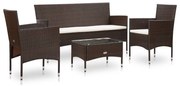 vidaXL 4-delige Loungeset met kussens poly rattan bruin