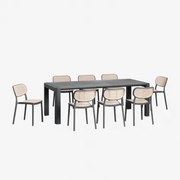 Arnadine Rechthoekige Tafelset (220x100 Cm) En 8 Omara Stapelbare Eetkamerstoelen Grijs – Grafiet - Sklum