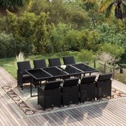 vidaXL 9-delige Tuinset met kussens poly rattan zwart